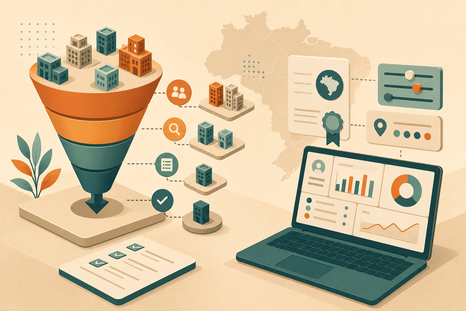 Ilustração: funil de qualificação de leads B2B com dados CNPJ